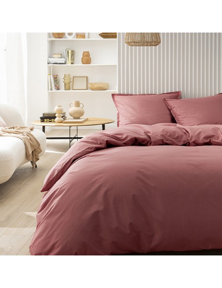Housse de couette coton uni Tout Doux Rose indien, Essix