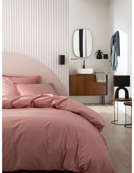 Housse de couette coton uni Tout Doux Rose solaire, Essix
