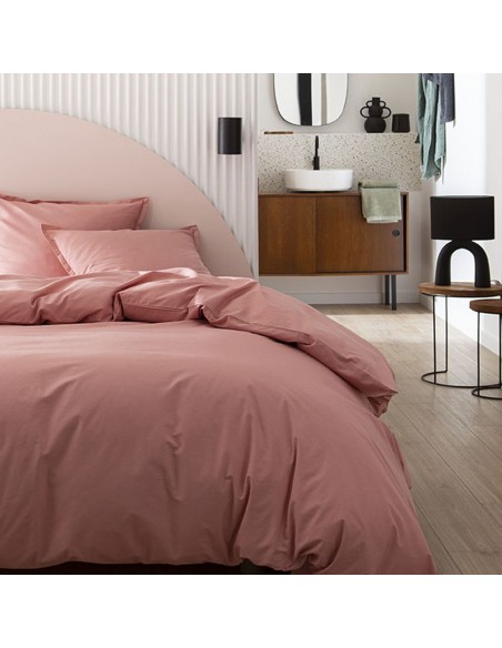 Housse de couette coton uni Tout Doux Rose solaire, Essix