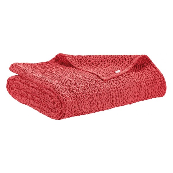 Couvre-lit, jeté de lit coton effet tricot Tana Framboise - Vivaraise