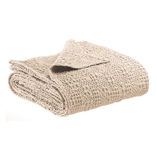 Plaid, jeté de canapé, coton effet tricot Tana Crème - Vivaraise