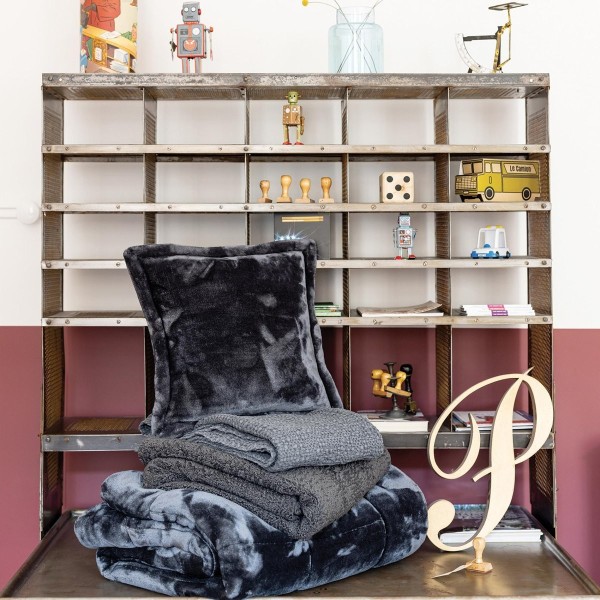 Jeté de lit coton stonewashed Tana Cendre,...