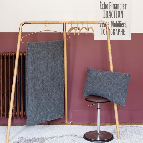 Jeté de lit coton stonewashed Tana Cendre,...