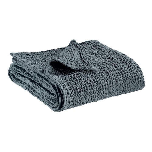Plaid, jeté de canapé coton uni Tana Cendre - Vivaraise