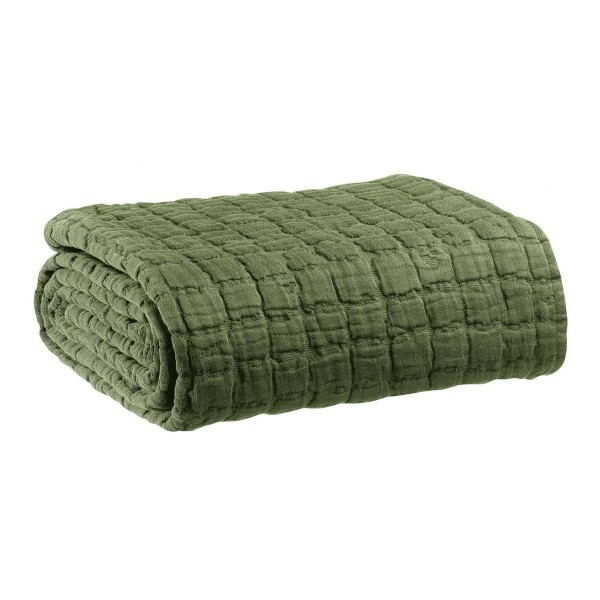 Plaid, plaid de canapé coton structuré stonewashed Swami Olive - Vivaraise