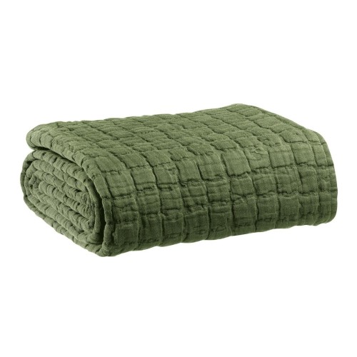 Plaid, plaid de canapé coton structuré stonewashed Swami Olive - Vivaraise