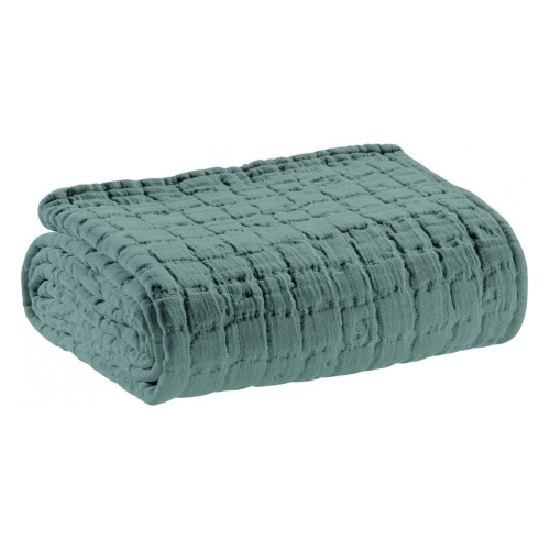 Plaid, jeté de canapé coton structuré stonewashed Swami Lichen - Vivaraise