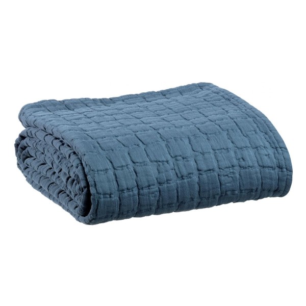 Plaid, jeté de canapé en coton structuré stonewashed Swami Tempête - Vivaraise