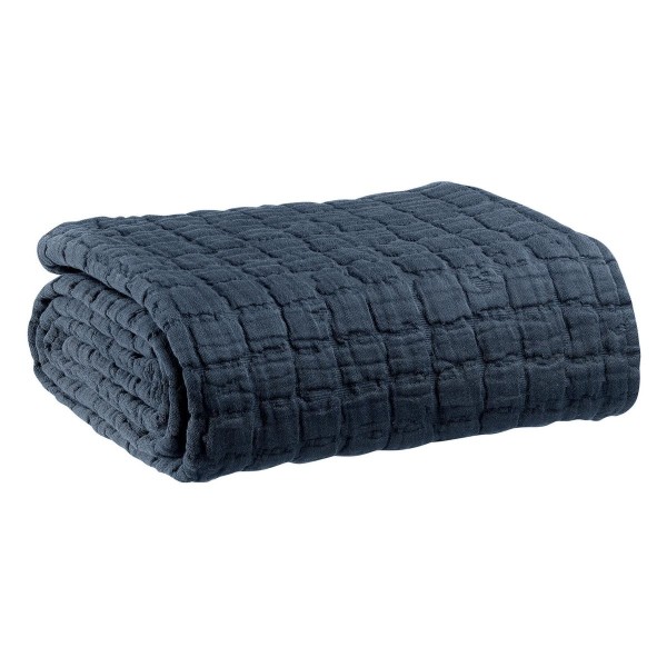 Plaid, jeté de canapé coton structuré stonewashed Swami Marine - Vivaraise