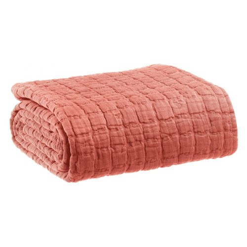 Plaid déco, jeté de canapé coton structuré stonewashed Swami Pêche - Vivaraise