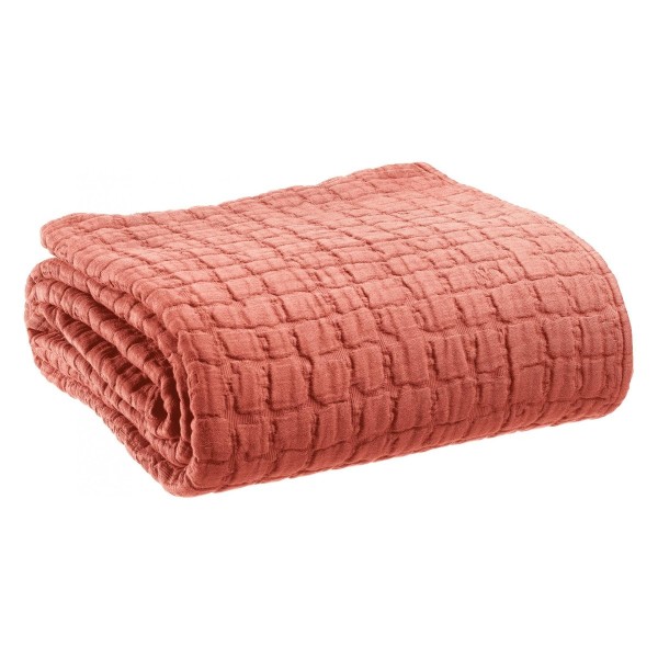 Couvre-lit, jeté de canapé coton structuré stonewashed Swami Pêche - Vivaraise