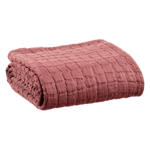 Couvre-lit, jeté de lit coton structuré stonewashed Swami Sienne - Vivaraise