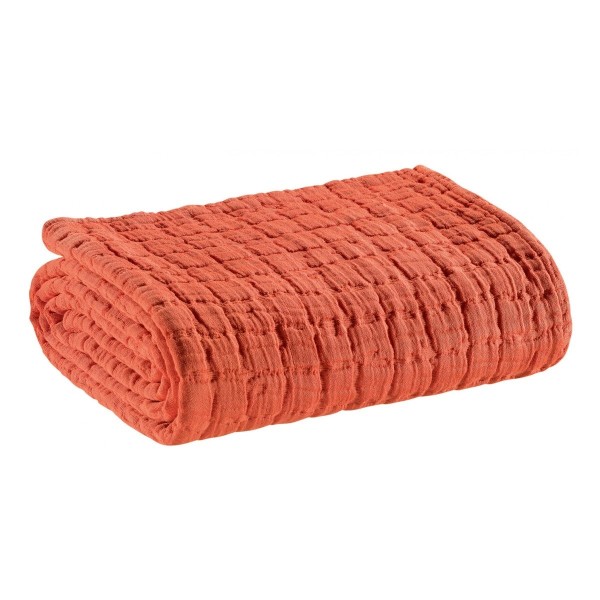Couvre-lit, jeté de lit coton structuré stonewashed Swami Rooibos - Vivaraise