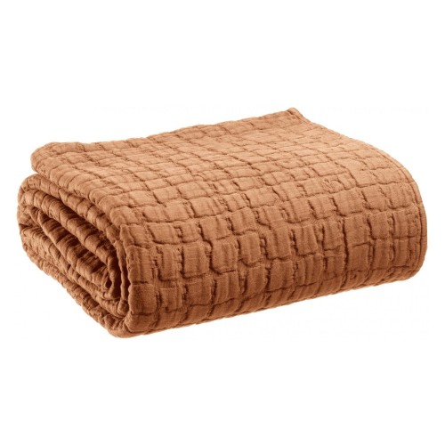 Plaid, jeté de canapé coton structuré stonewashed Swami Moka - Vivaraise