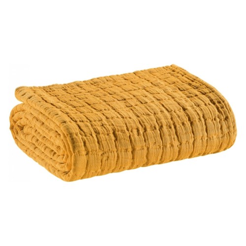plaid,  jeté de canapé coton structuré stonewashed Swami Safran - Vivaraise