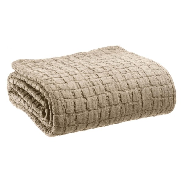 Plaid, jeté de canapé coton structuré stonewashed Swami Muscade - Vivaraise