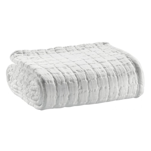 Plaid, jeté de canapé coton structuré stonewashed Swami Blanc - Vivaraise