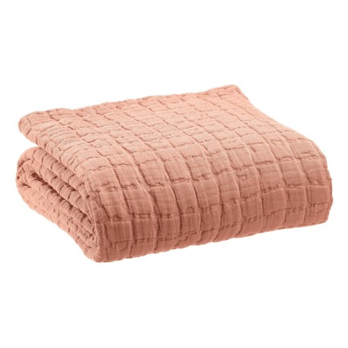 Plaid, jeté de canapé coton structuré stonewashed Swami Argile - Vivaraise