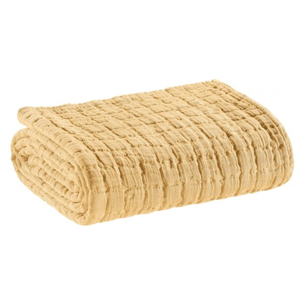 Couvre-lit, jeté de lit coton structuré stonewashed Swami Sable - Vivaraise