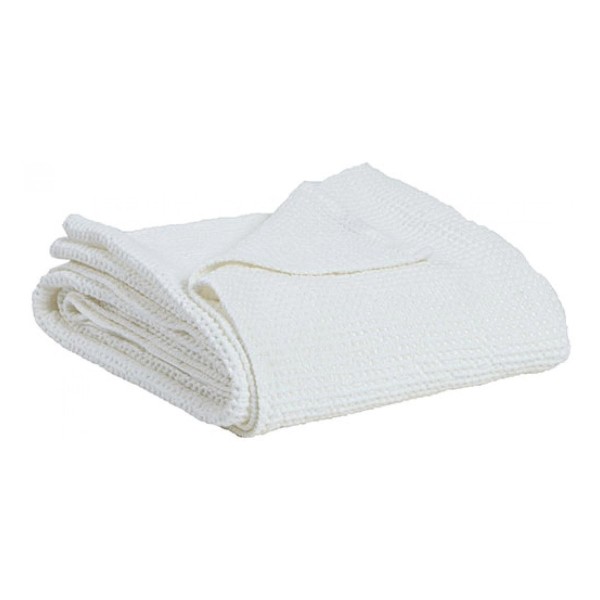 Jeté de lit, dessus de lit coton nid d'abeille stonewashed Maia Craie - Vivaraise