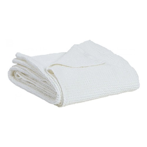 Jeté de lit, dessus de lit coton nid d'abeille stonewashed Maia Craie - Vivaraise