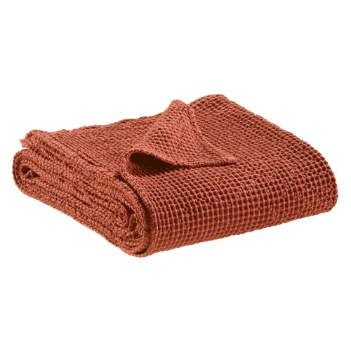 Jeté de lit, dessus de lit coton nid d'abeille stonwashed Maia Sienne - Vivaraise