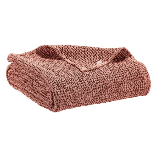 Couvre-lit, dessus de lit coton nid d'abeille stonewashed Maia recyclé Terracotta