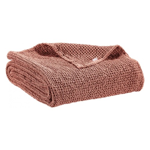 Couvre-lit, dessus de lit coton nid d'abeille stonewashed Maia recyclé Terracotta