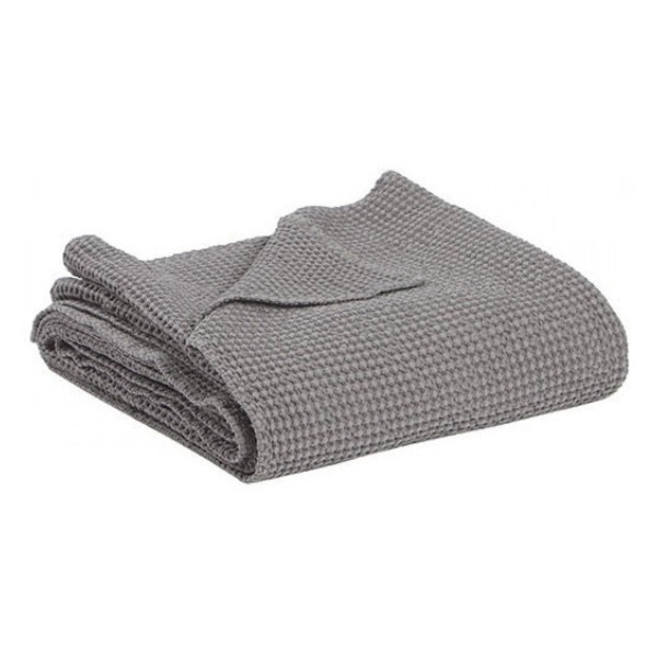 Jeté de lit, couvre-lit coton nid d'abeille stonewashed recyclé Maia Orage - Vivaraise