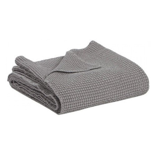Jeté de lit, couvre-lit coton nid d'abeille stonewashed recyclé Maia Orage - Vivaraise