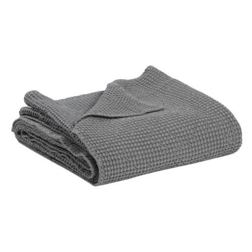 Plaid coton nid d'abeille Maia recyclé gris Tourterelle - Vivaraise