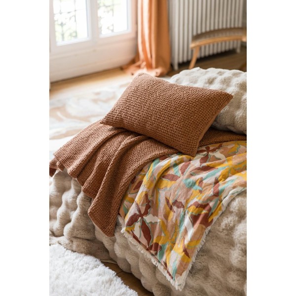 Plaid coton stonewashed Maïa recyclé Cuivre,...