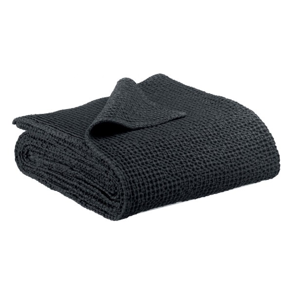 Plaid, jeté de canapé coton stonewashed Maïa Caviar - Vivaraise