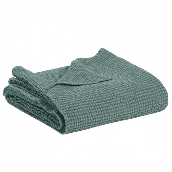 Jeté de lit, couvre-lit coton stonewashed Maïa Vert de gris - Vivaraise
