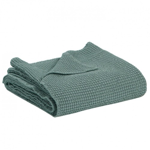 Jeté de lit, couvre-lit coton stonewashed Maïa Vert de gris - Vivaraise