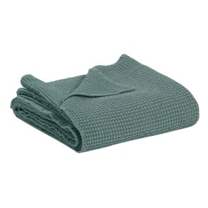 Plaid, jeté de canapé coton stonewashed Maïa Vert de gris - Vivaraise