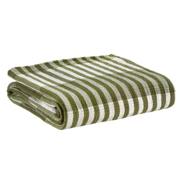 Plaid, jeté de canapé coton jacquard Calista Olive - Vivaraise