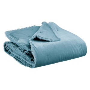 Edredon, bout de lit uni velours de coton/coton Fara Acier - Vivaraise
