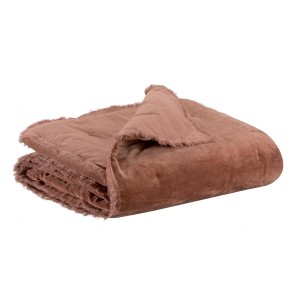 Edredon, bout de lit uni velours de coton/coton Fara Bois de rose - Vivaraise