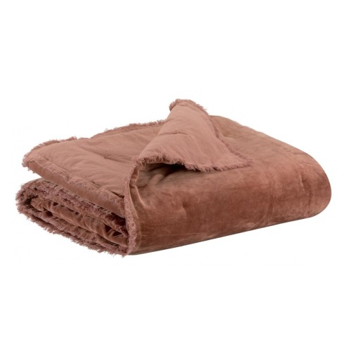 Edredon, bout de lit uni velours de coton/coton Fara Bois de rose - Vivaraise