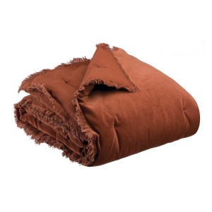 Edredon bout de lit uni velours de coton/coton Fara Caramel - Vivaraise