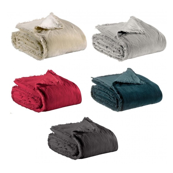 Edredon bout de lit uni velours de coton/coton...