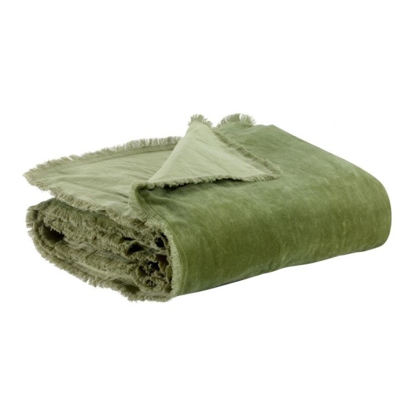 Edredon bout de lit uni velours de coton/coton Fara Olive 85x200, Vivaraise