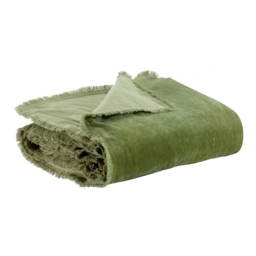 Edredon bout de lit uni velours de coton/coton Fara Olive 85x200, Vivaraise