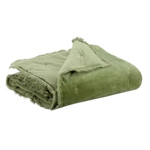 Plaid uni velours de coton/coton Fara Olive 135x200, Vivaraise