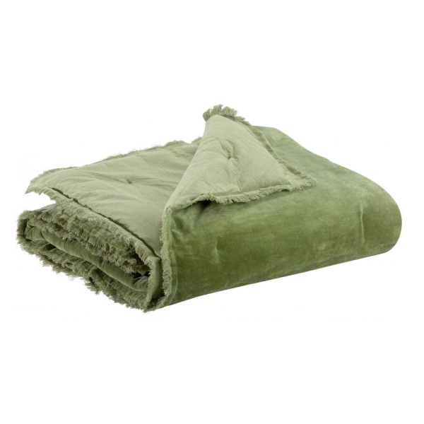 Plaid uni velours de coton/coton Fara Olive 135x200, Vivaraise