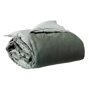 Jeté de lit uni velours de coton/coton Fara Thym, Vivaraise 2
