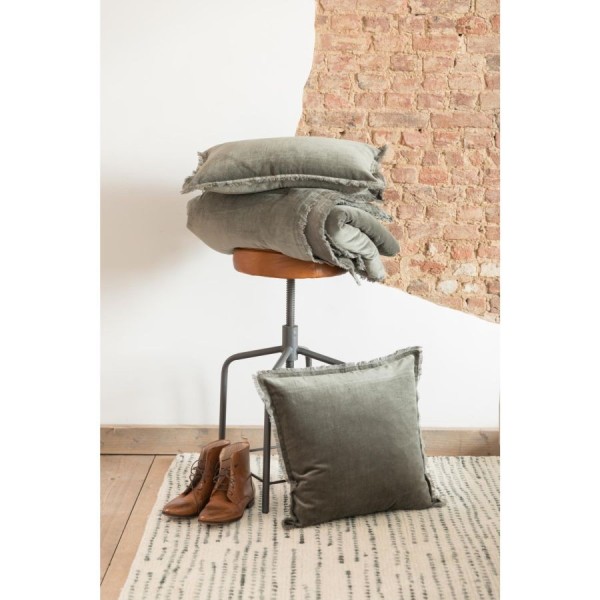 Plaid uni velours de coton/coton Fara Thym...