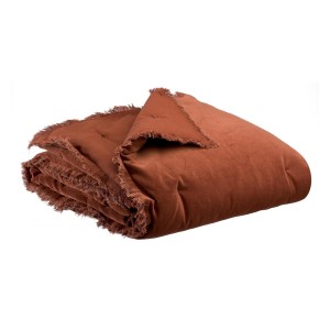 Plaid uni velours de coton/coton Fara Caramel 135x200, Vivaraise