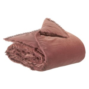 Edredon bout de lit uni velours de coton/coton Fara Café 85x200, Vivaraise